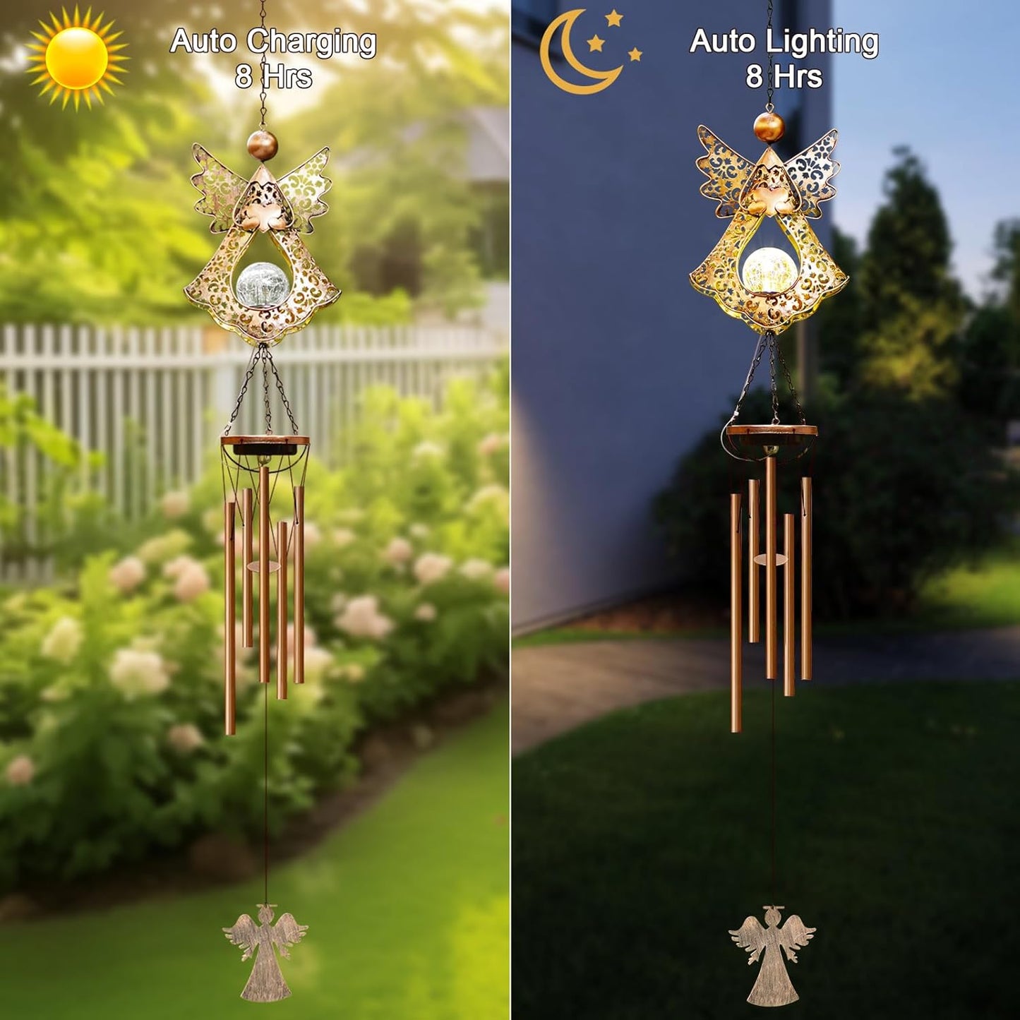 Wind Chimes Outdoor Indoor Decor: Birthday Gifts for Mom Grandma - Outside Lights for Garden Yard Patio Porch (Angel)