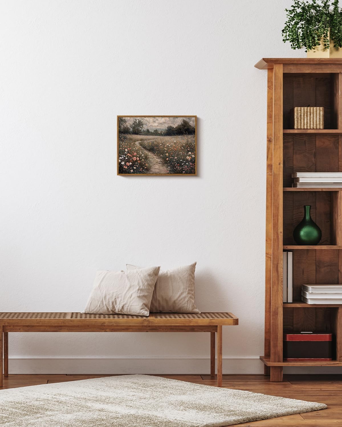 VIYYIEA Framed Canvas Wall Art Home Decor Vintage Landscape Nature Country Wildflower Paintings Farmhouse Pictures Floral Artwork Rustic Flower Prints Cottagecore Living Room Bedroom Bathroom 12x16in