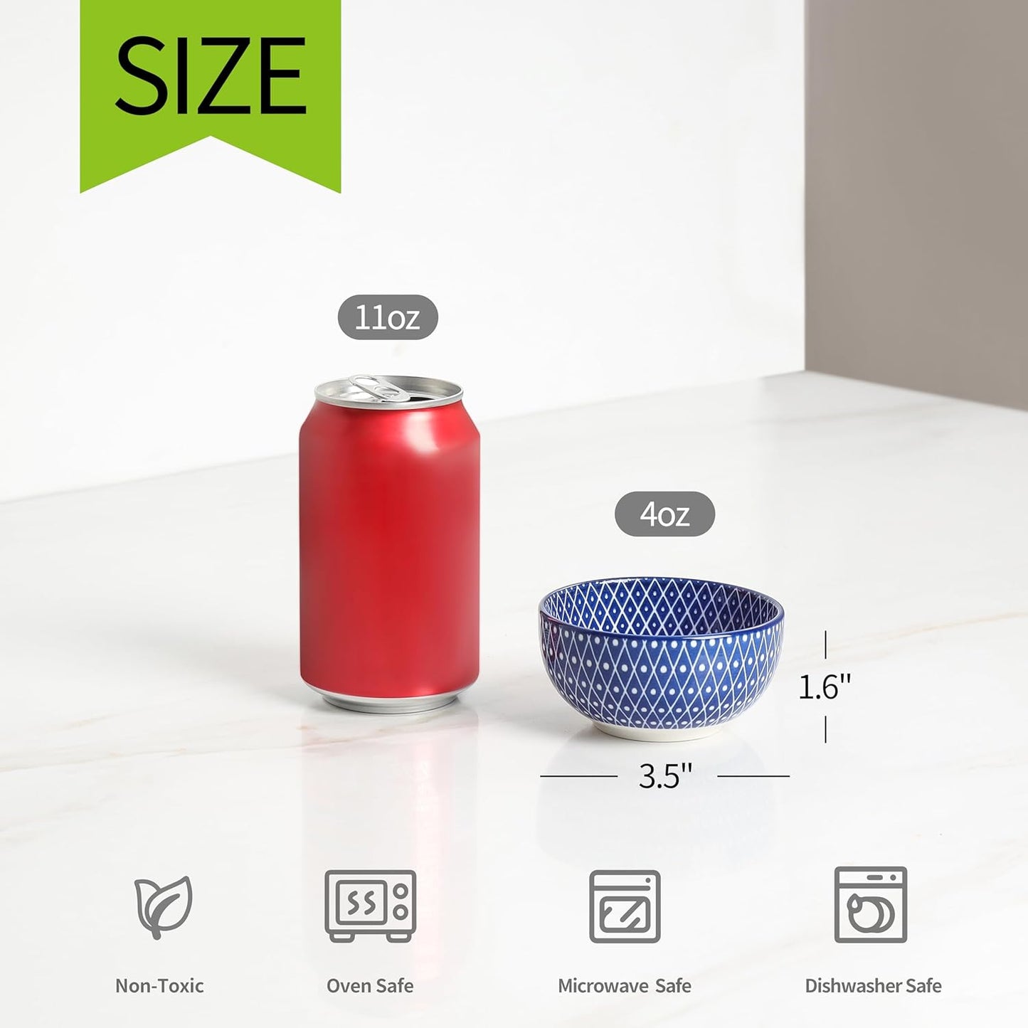 Selamica Ceramic 4 OZ Dipping Bowls Set, 3.5 Inch Mini Bowls for Dipping, Side Dishes, Microwave Dishwasher Safe, Set of 6, Vintage Blue