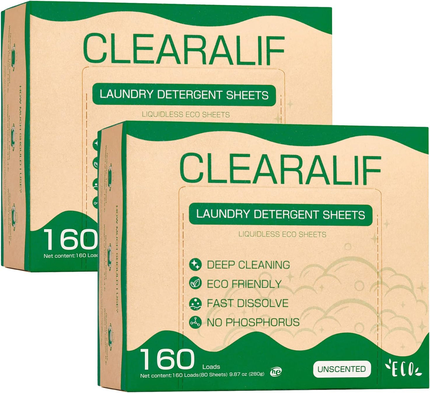 CLEARALIF Laundry Detergent Sheets up to 320 Loads (160 sheets), Unscented, Laundry Detergent Strips Eco Friendly & Hypoallergenic (160 Count,Pack of 2)