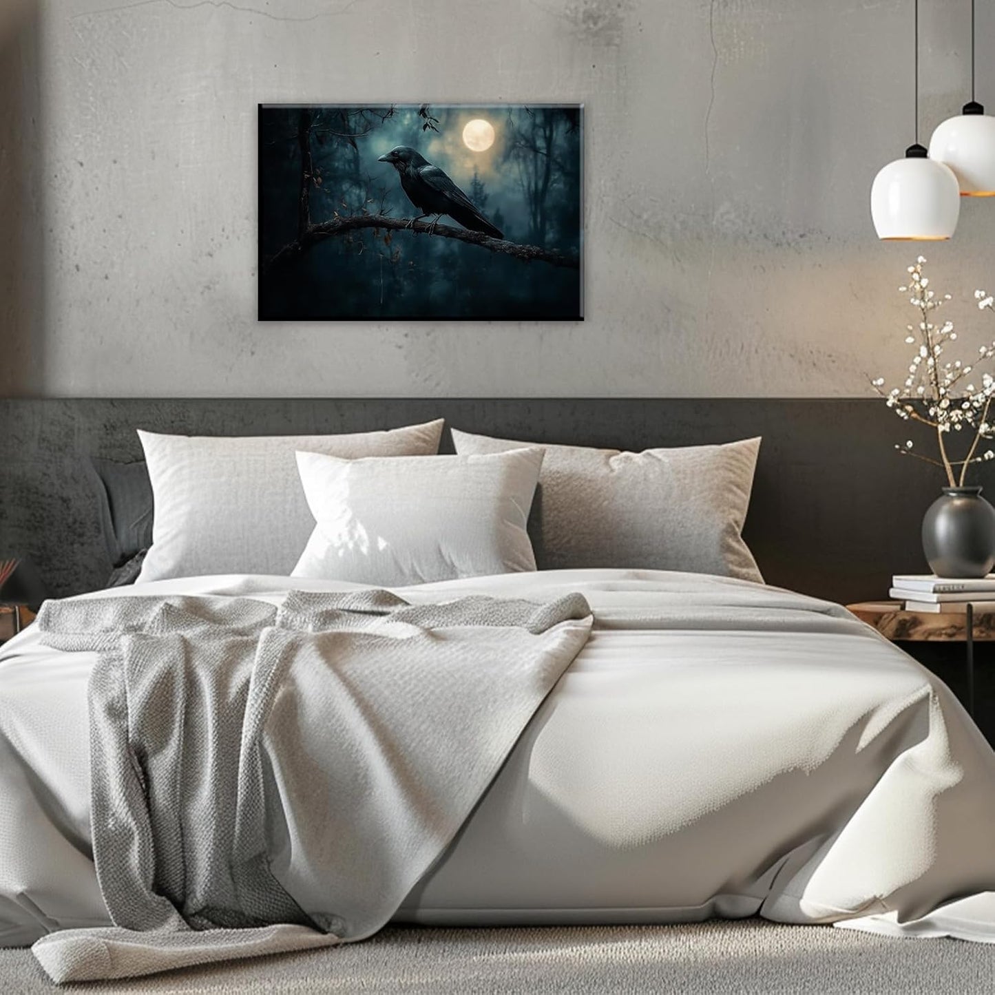 Crow Picture Wall Art Black Crow Canvas Prints Vintage Halloween Decoration Gothic Raven Art Poster Dark Academia Spooky Painting Horror Picture Home Decor(Artwork-2,12"x18")