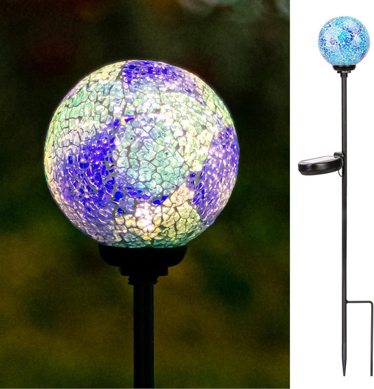 VCUTEKA Solar Lights Outdoor Decorative - Mosaic Solar Garden Stakes Light Waterproof LED Light for Landscape Lawn Patio Yard Decoration, Blue, 1 Pack