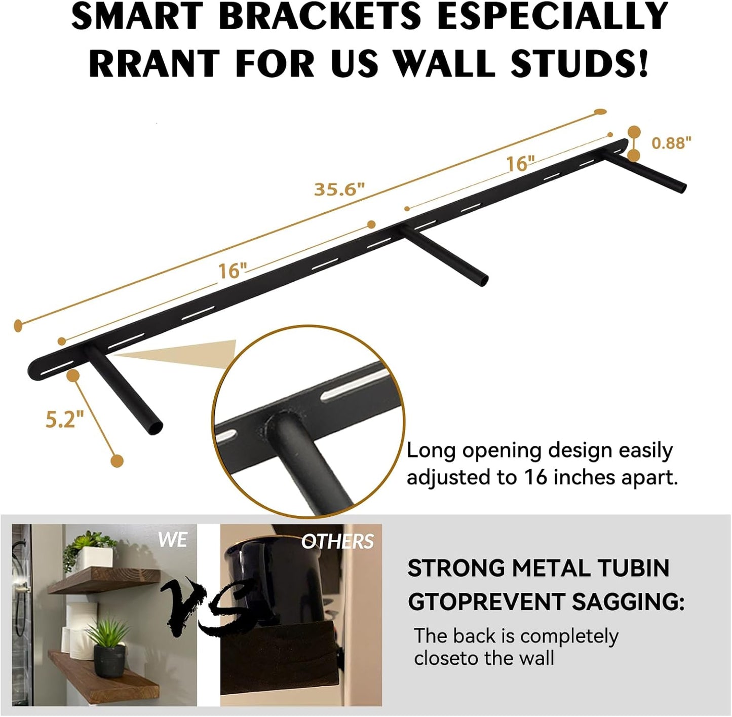 BGMG Wood Floating Shelves 48 inch Set of 2, Rustic Wooden Wall Mount Shelves for Living Room Bedroom Kitchen Farmhouse-48x6.7x1.25 inch- Gold Oak