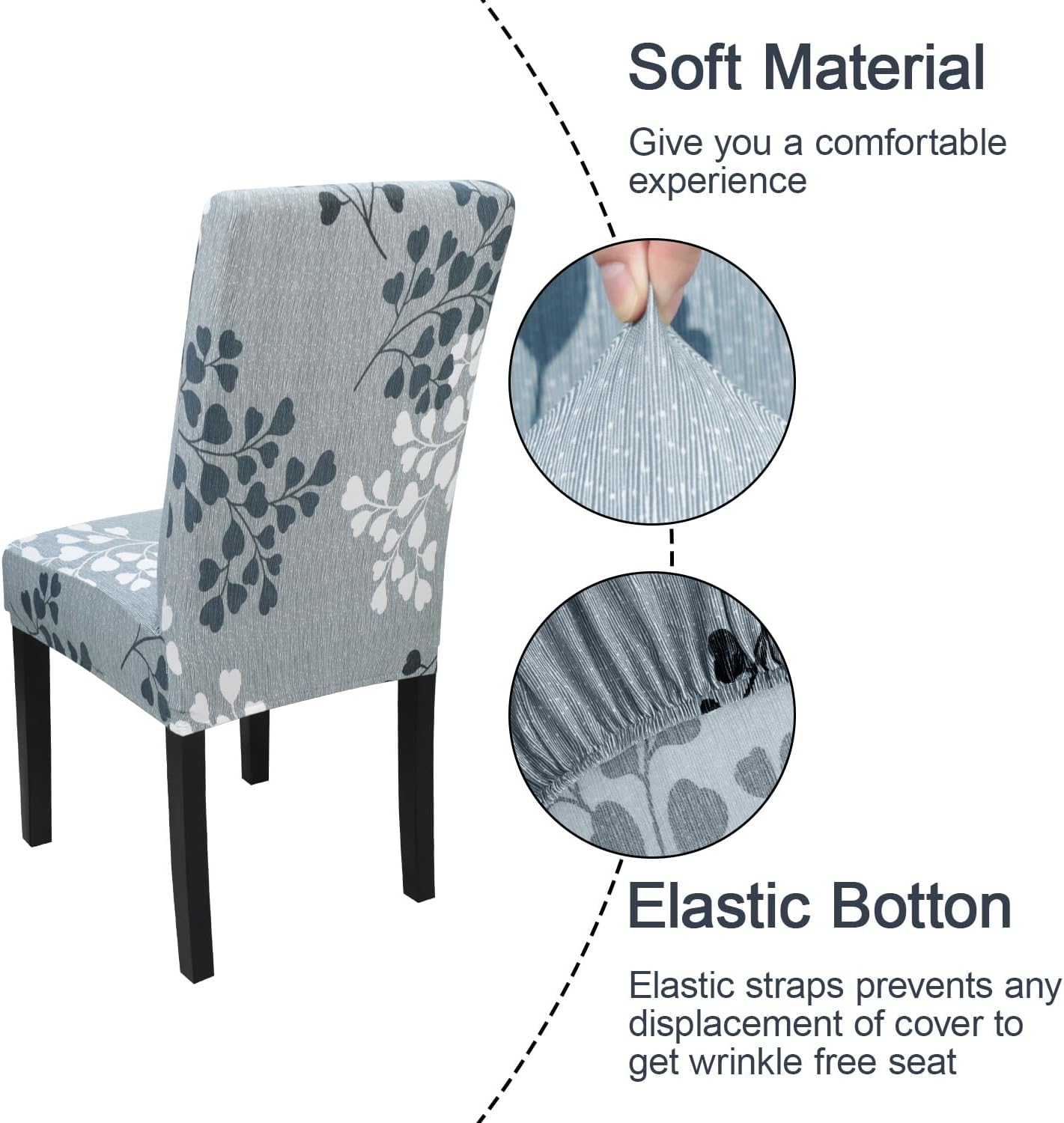 JQinHome Pattern Chair Covers for Dining Room Set of 6, High Stretch Removable Washable Parsons Chair Slipcover for Home Party Hotel Wedding Ceremony (Flower,6PCS)