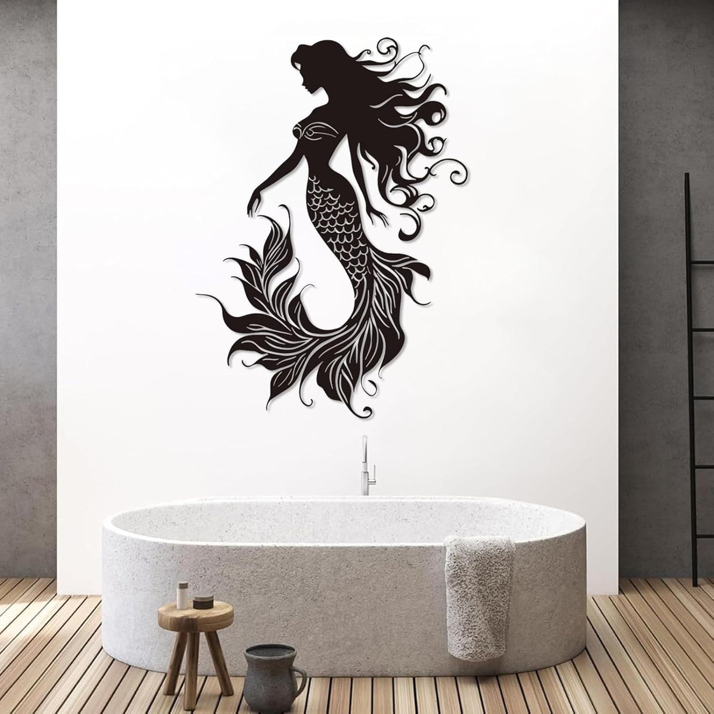 Veplsur Mermaid Metal Wall Art, Metal Mermaid Wall Decor, Marine Biology Wall Decor, Ocean Wall Art, Nautical Wall Hanging, Beach Hanging for Bathroom Bedroom (Gold, 35"x25"|90x64cm)