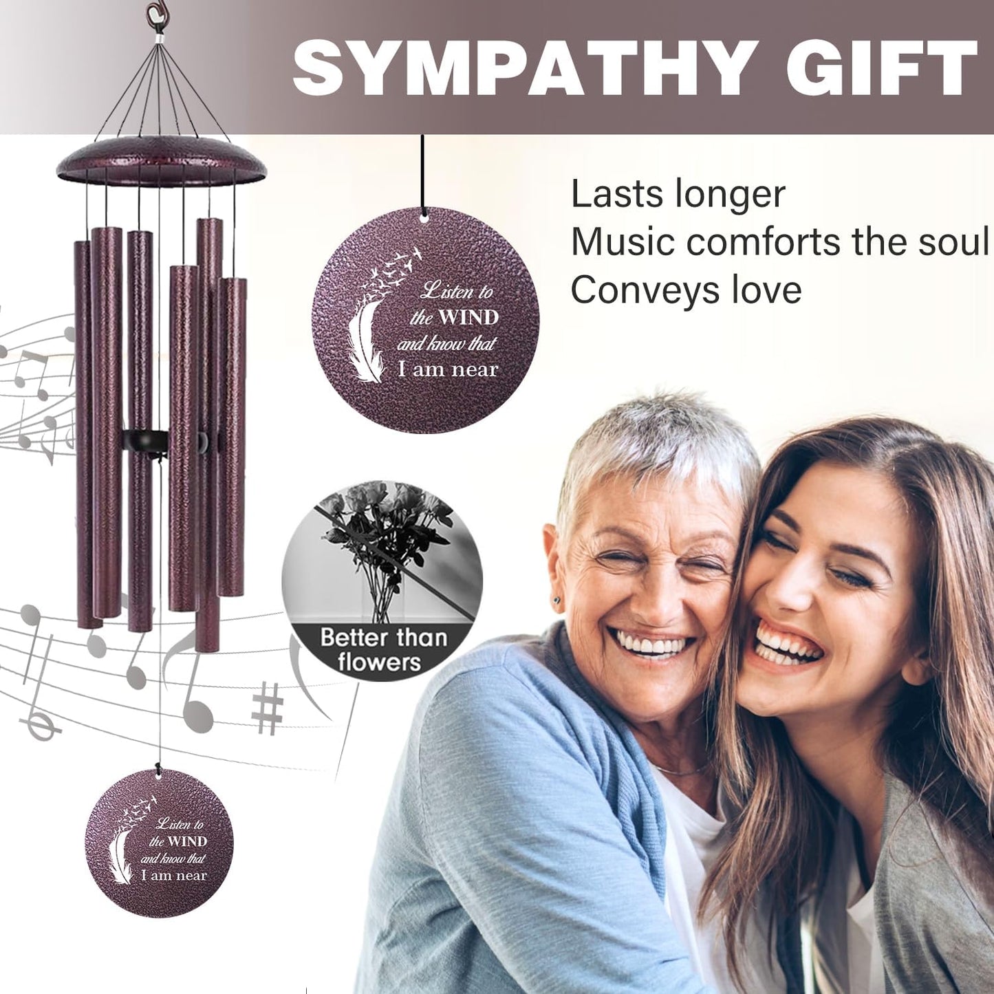 ASTARIN 36" Large Deep Tone Personalized Sympathy Wind Chimes, Memorial Wind Chime for Loss of Mother Father Loved One, Angel's Feather Bereavement Gifts Decor Outdoor Patio Garden(Produced in USA)