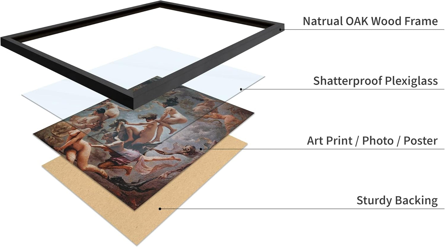 Poster Master Vintage Luis Ricardo Falero Poster - Retro Occult Print - Gift for Gothic, Horror Fan - Witches Going to their Sabbath, Pagan - Wall Decor for Bedroom, Dorm, 16x20 Black Framed