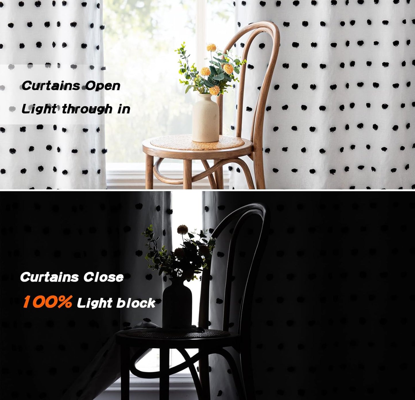 MYSKY HOME 100% Blackout Curtains for Bedroom Total Light Blocking Curtains 84 Inch Long Room Darkening 2 Panels Grommet Double Layer Curtains Privacy Window Drapes with Black Pom Pom Sheer 52" x 84"