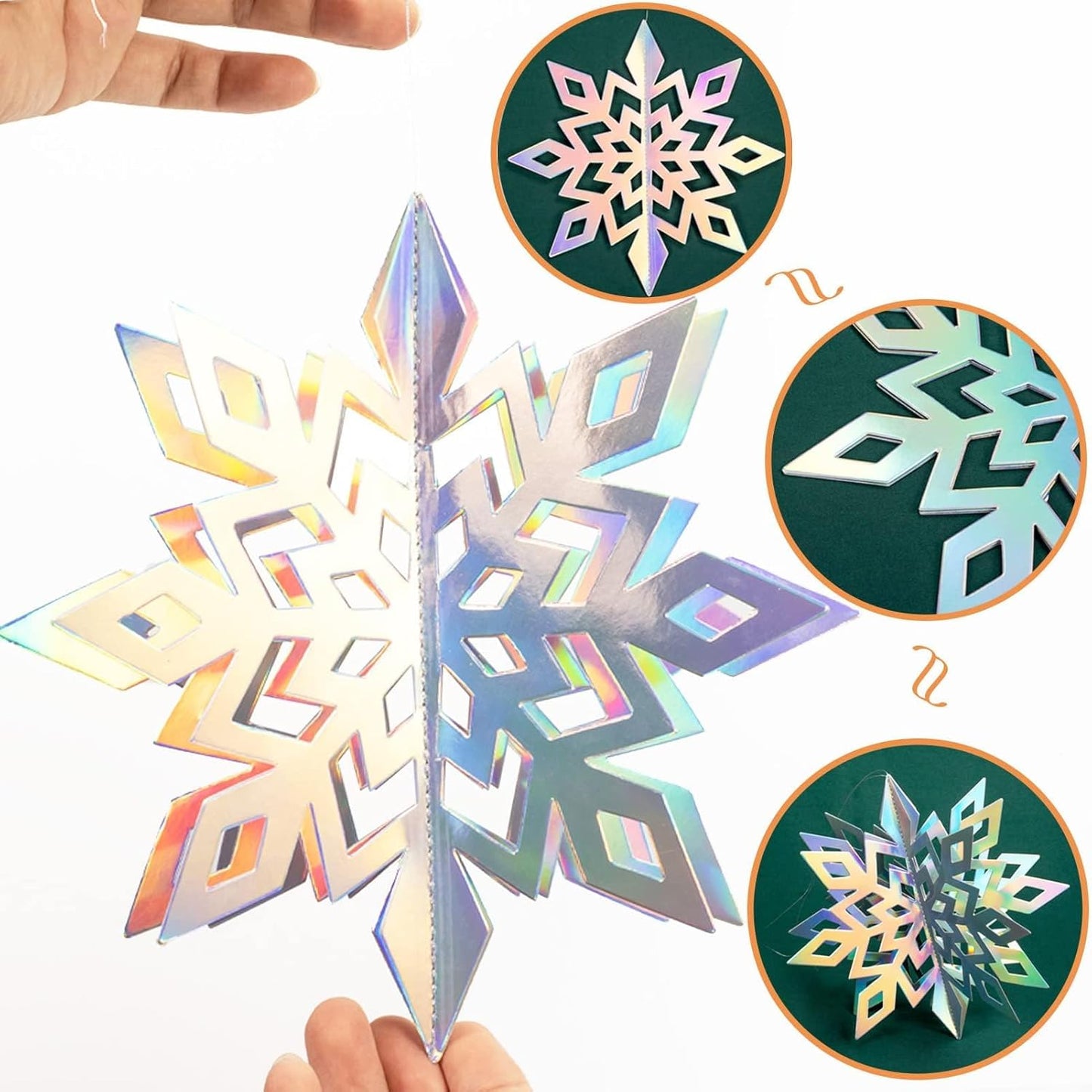 GuassLee Christmas Hanging Snowflakes Decorations Clearance 15pcs 3D Iridescent Paper Snowflakes Snow Flakes Garland for Winter Wonderland Frozen Christmas Birthday Party Decorations