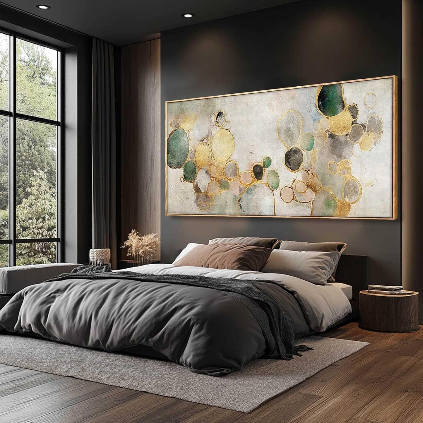 YJYart Circle Canvas Wall Decor Green and Gold Wall Art Posters Abstract Wall Decorations 36"x70" Home Decor for Bedroom Living Room