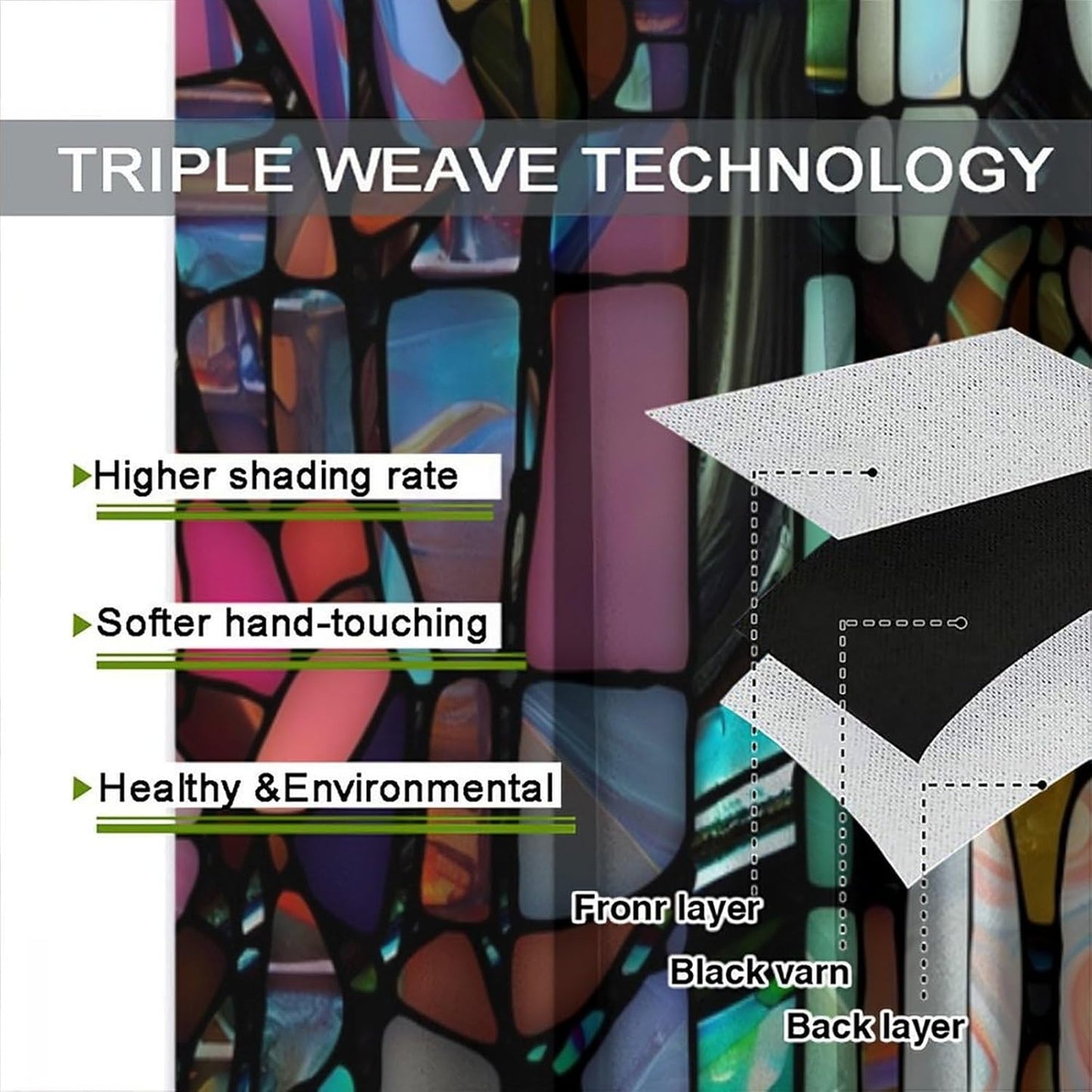 Stained Glass Curtains,Vintage Colorful Abstract Art Home Decor Drapes for Bedroom Living Room Kitchen Window Treatment 2 Panels Set Total Size 42" W X 45" L Inch