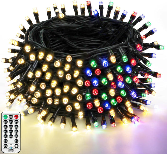 300 LED 99 FT Color Changing Christmas Lights with Remote and Timer, Fairy String Lights with 11 Lighting Modes & Memory Function Waterproof for Xmas Tree Holiday Party Decor(Warm White & Multicolor)