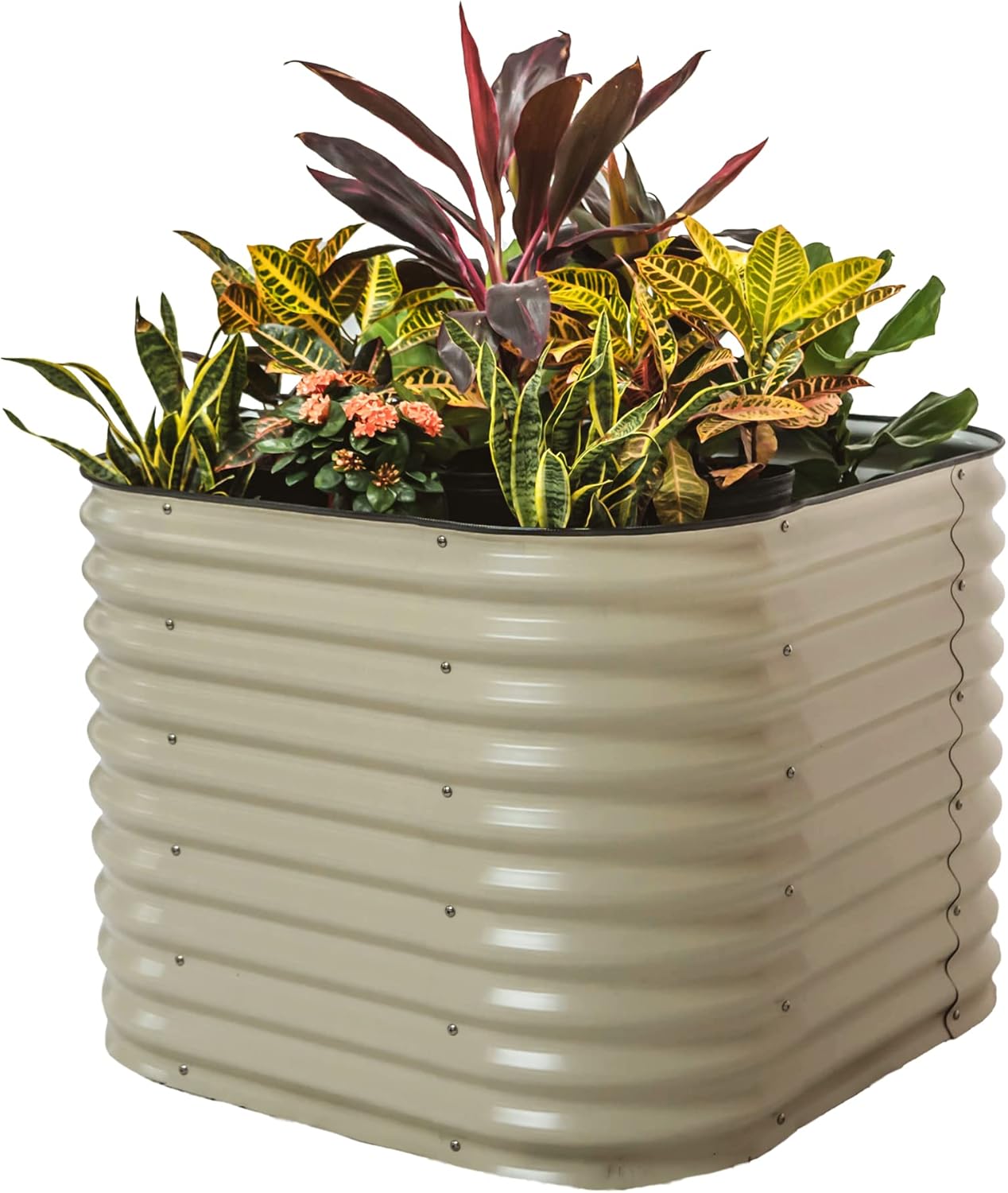 Vego garden 32" Extra Tall Raised Garden Bed Kits, 4 in 1 Modular Raised Planter Box for Vegetables Flowers Fruits Oval Metal Raised Garden Bed- Pearl White