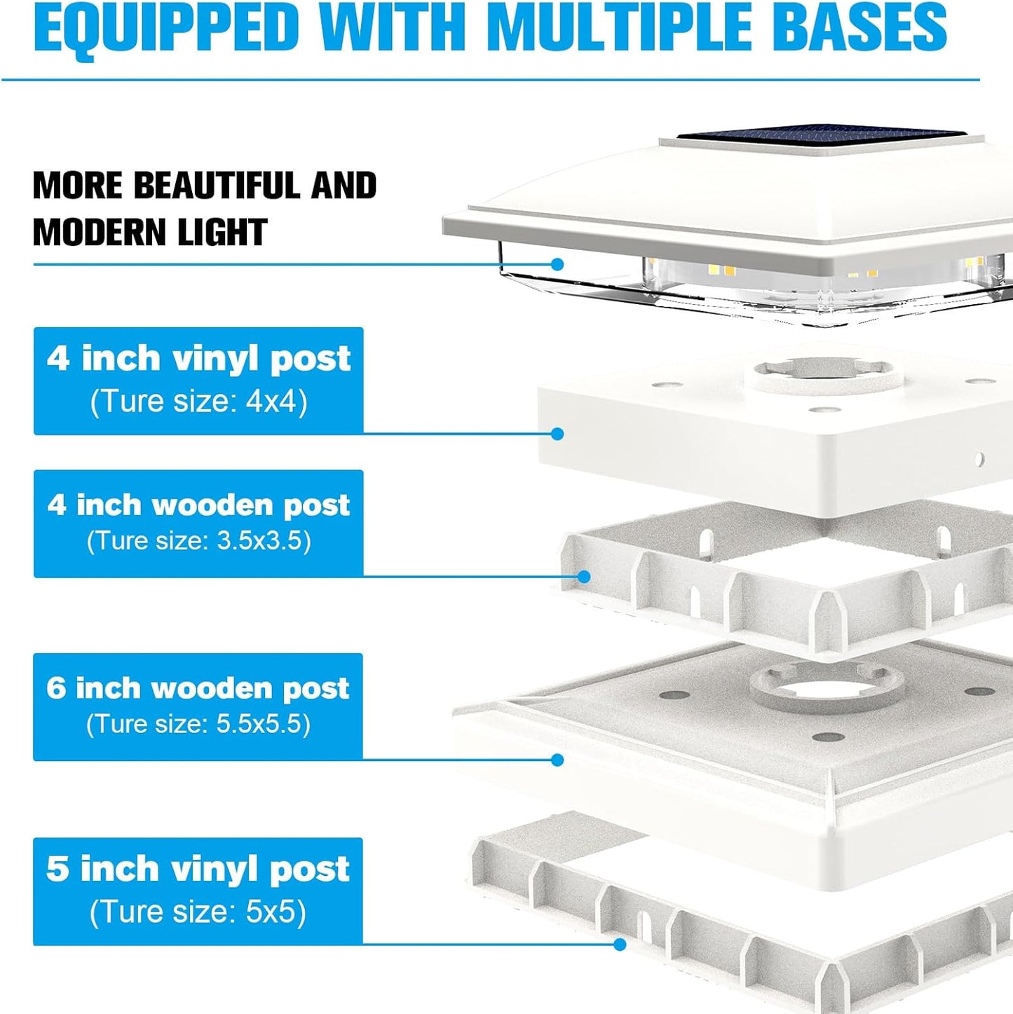VOLISUN Solar Post Cap Light Outdoor Waterproof 4pack,Solar Fence - Post Lights for 4x4 5x5 6x6 Wooden/Vinyl Post,White Deck Cap Light Solar Powered with Warm White for Garden/Patio/Porch
