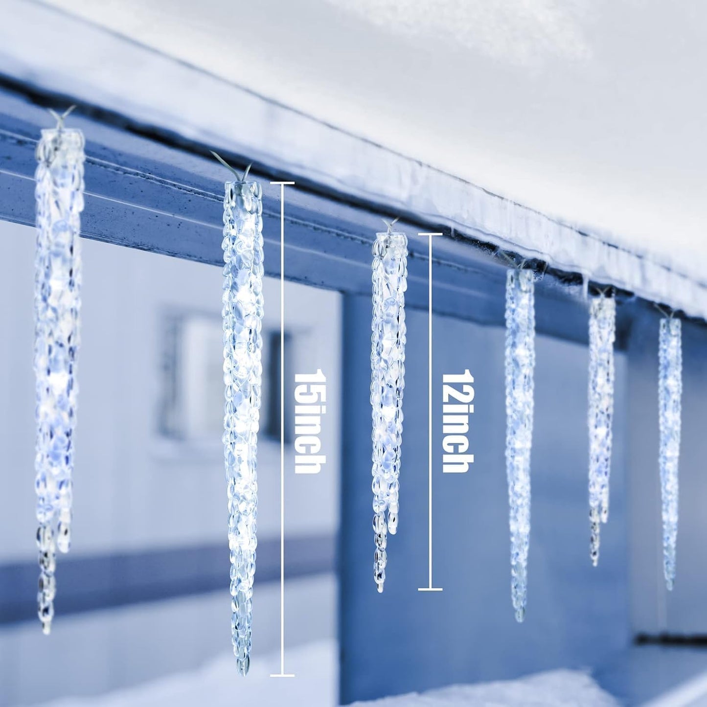 Icicle Lights Outdoor with Remote, 2 Pack Total 40ft 40 Tubes 200 LED Ice Shape String Lights, Connectable Hanging Christmas Decoration Lights for Tree Patio Roof Holiday Decor, Cool White