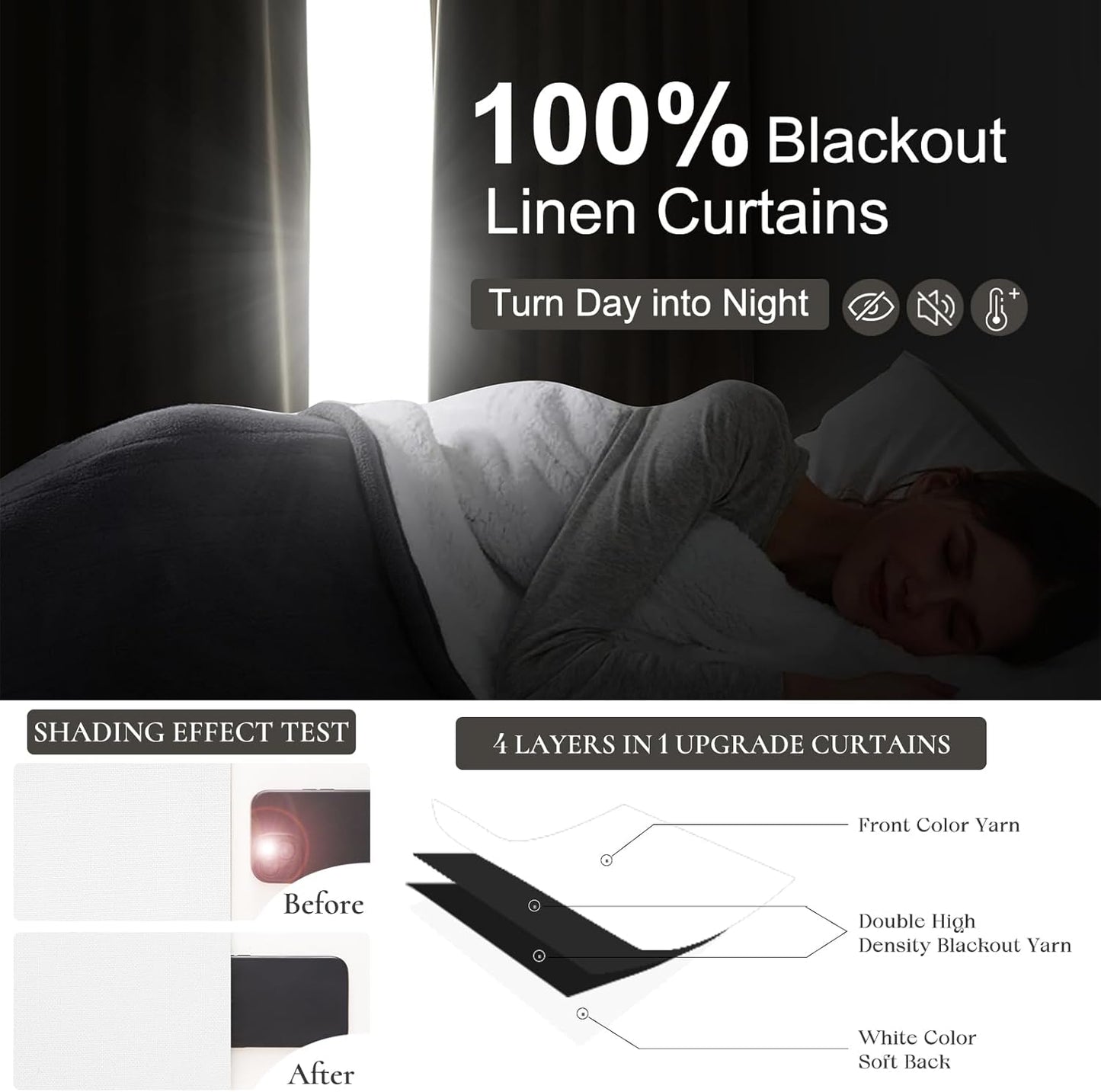 Pinch Pleated Bright White Blackout Curtains 105 Inches Long for Bedroom 2 Panels Set, Modern Linen Blend Heavy Thermal Decor Curtain Room Darkening Privacy Office /Kids Room Window Drapes 40"Wx105"L