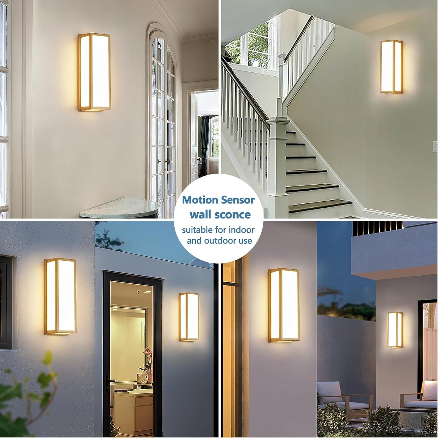 2-Pack Outdoor Wall Light LED 30W Aluminum - Gold Modern Exterior Sconce,3000K Warm,Waterproof Rectangular Porch Wall Mount Lighting Brightens to Patio,Garage,Front Door