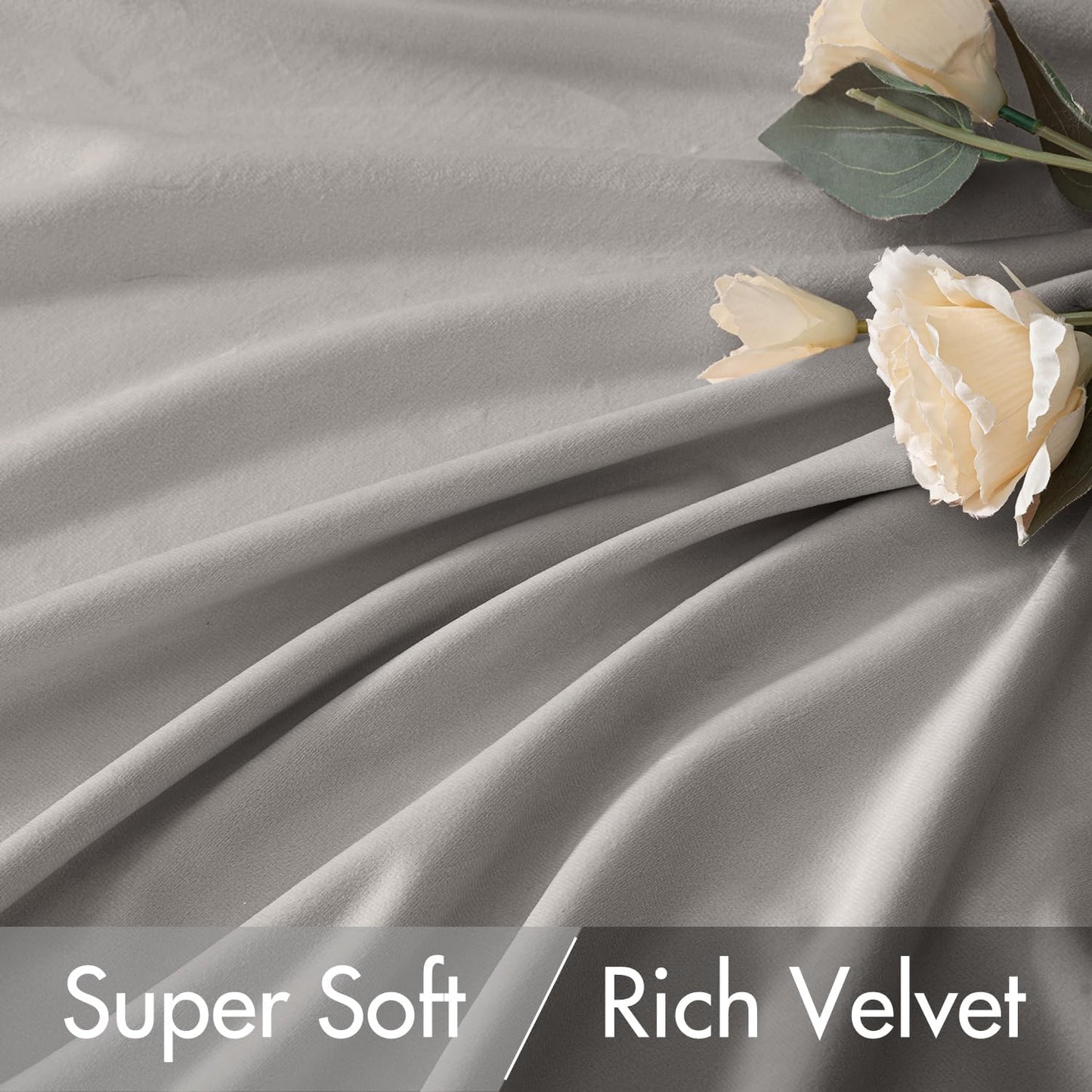 MIULEE Silver Gray Velvet Curtains 90 inches 2 Panels - Luxury Room Darkening Window Drapes for Bedroom Living Room Thermal Insulated Super Soft Blackout, Back Tab Rod Pocket Pinch Pleated, W52 x L90