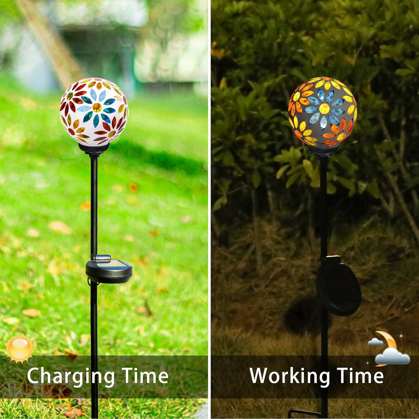 VCUTEKA Solar Garden Lights, Mosaic Solar Lights Outdoor Decor Pathway Light Waterpoof LED Stake Light for Landscape Lawn Patio Yard Decoration, 1 Pack