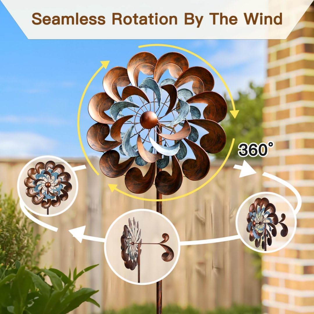 Wind Spinner Outdoor Garden Decor, Wind Spinners for Yard and Garden, 84 inch Copper Wind Sculptures & Spinners, Windmill for Yard Decorations - Larger Spinners