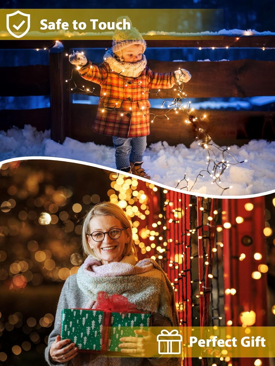 4 Pack Total 800 LED Solar Christmas Lights Outdoor, Solar String Lights for Outside with 8 Modes, Waterproof Green Wire Solar Powered Tree Light for Xmas Party Yard Garden Decorations (Warm White)