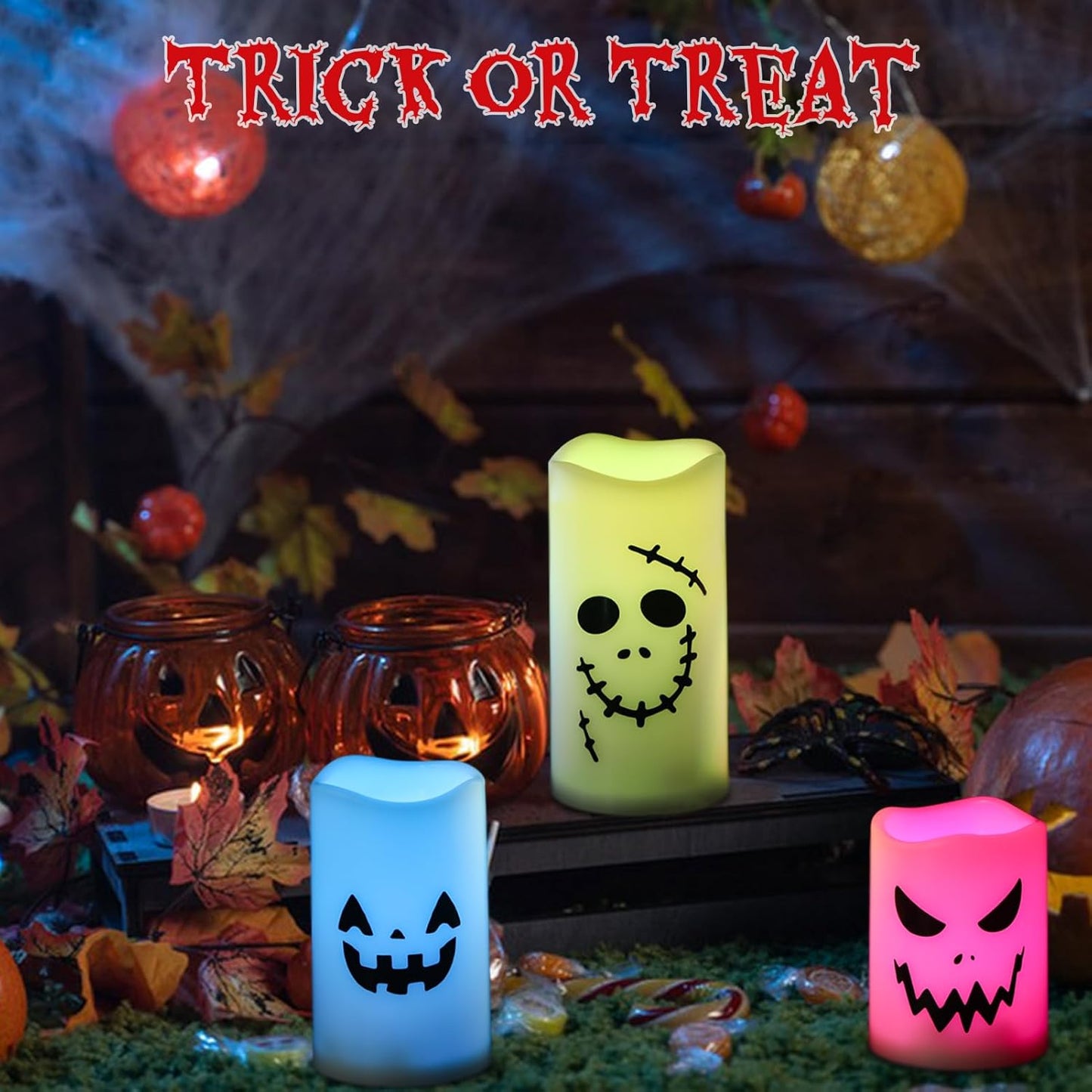 GenSwin Flameless LED Pillar Candles - Battery Operated, 12 Color Changing, Remote Timer, Perfect for Halloween, Fall Decor (3 x 4 x 5')