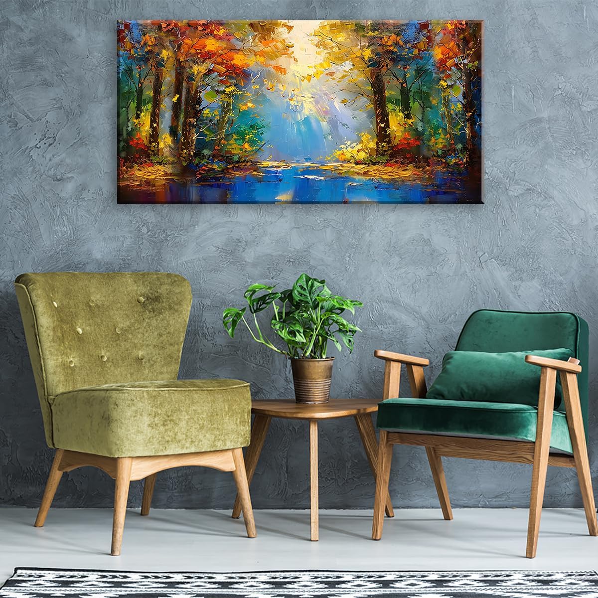 LASMOND Beautiful Colorful Forest Scenery Landscape Wall Art Decor Artwork for Bedroom Living Room (20x40 Inches)