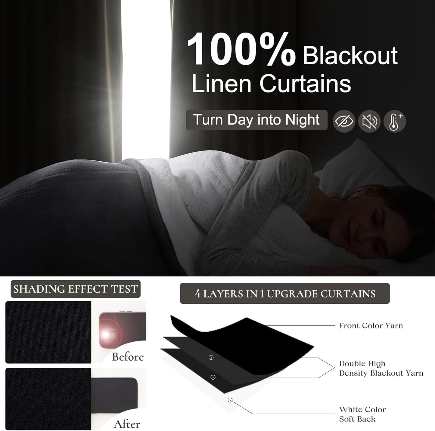 Long Black Blackout Boho Curtains, Linen Darkening Curtains for Bedroom/Nursery 102 Inches Long 2 Panels Pinch Pleated Drapes for 103 Inch Large Window Aesthetic Thermal Insulated 40x102 Inch