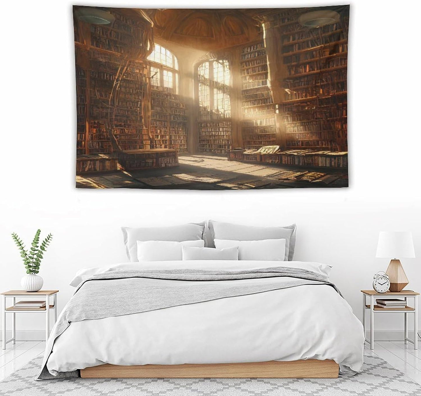 Kurtect Retro Bookshelf Tapestry,Medieval Mid Century Library Building Pattern Print Tapestries for Party Beach Picnic Blankets Tablecloths Living Room Wall Deocr, 40x60 in
