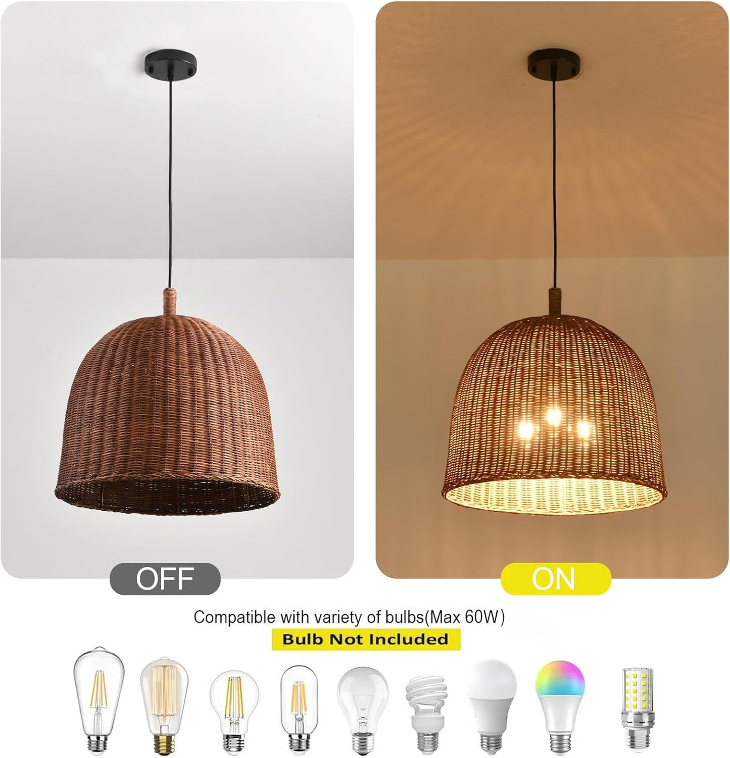 3-Light Dark Curry Rattan Pendant Light,17.7" Rustic Hanging Light,Brown Wicker Pendant Light Hand-Woven Rattan Chandelier for Workplace Restaurants Dining Living Kitchen Farmhouse