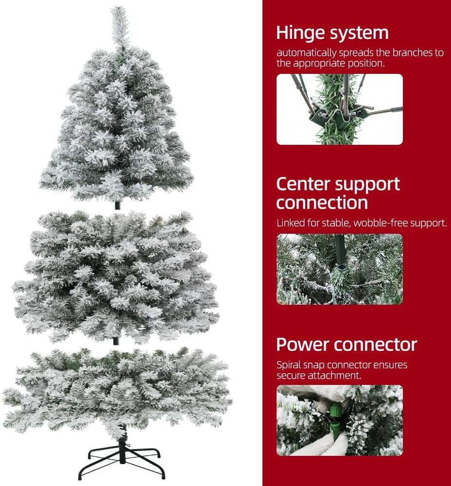 Prelit Christmas Tree With Lights 7.5ft,Premium Snow Flocked Artificial Xmas Tree, With 1364 Branch Tips and 550 Warm Lightsm,Support Automatique,Perfect Choice for Christmas Decorations,White