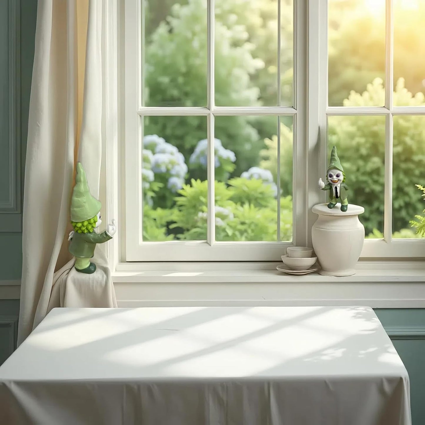 Middle Finger Decor Statue Horror Movie Gnome Creepy Outdoor Halloween Decor, Resin Garden Dwarf Sculpture for Haunted House Lawn Decoration (5.5in, Green)