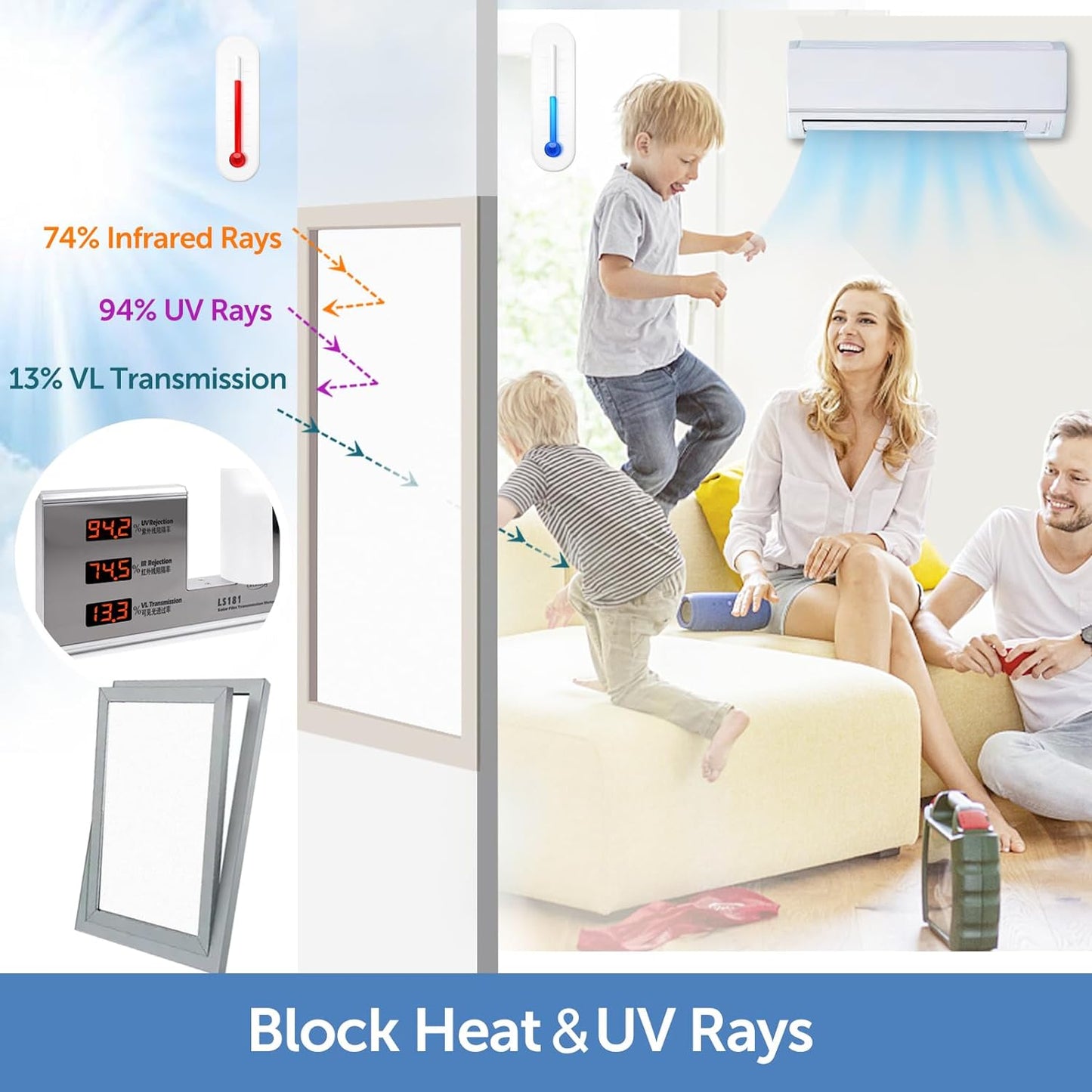 HIDBEA Frosted Window Privacy Film - Non Adhesive Static Cling Glass Stickers Sun UV Blocking Heat Control Door Covering Decals for Home Office(35.4 x 78.7 Inch, Frosted White)