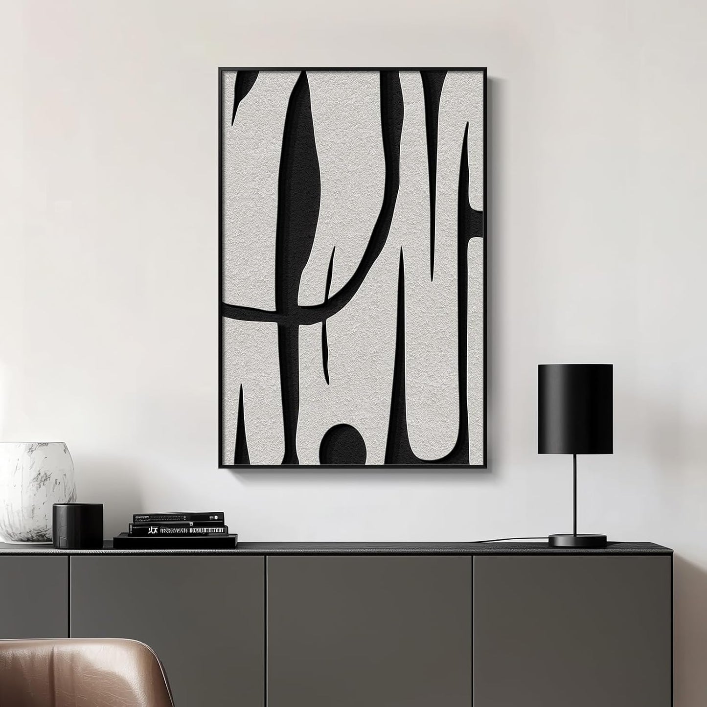 Framed Black and White Abstract Wall Art, Modern Large Canvas Paintings Artwork for Walls, Minimalist Abstract Lines Art Prints Pictures for Living Room Hallway Bedroom Office Bathroom Art Wall Decor 24x36 Inch