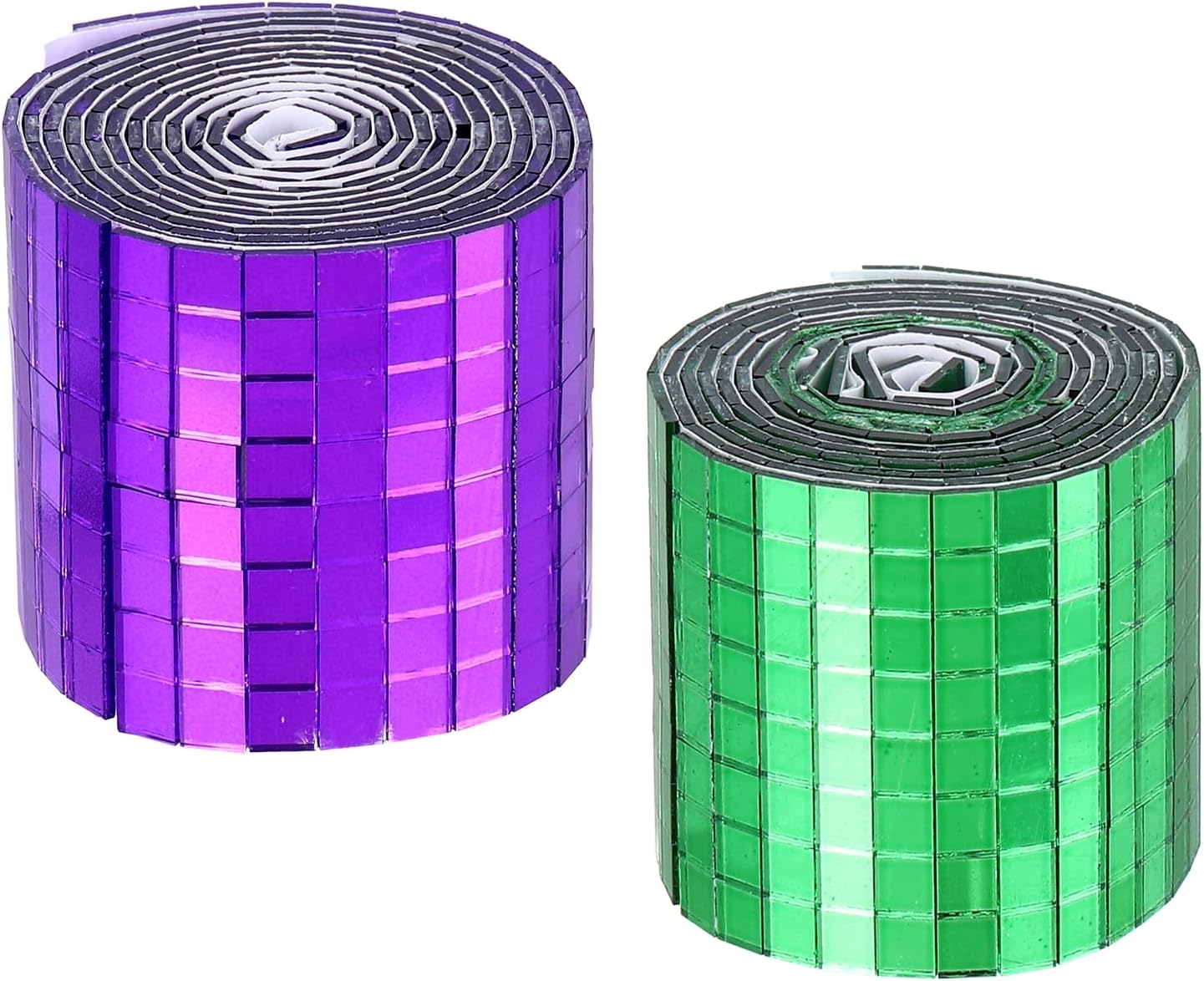 MECCANIXITY Self Adhesive Glass Mirror Mosaic Tiles 3200 Pcs 5 x 5 mm Disco Tiles for Craft Decoration Glass Mirror Disco Ball 2 Rolls (Purple/Green)