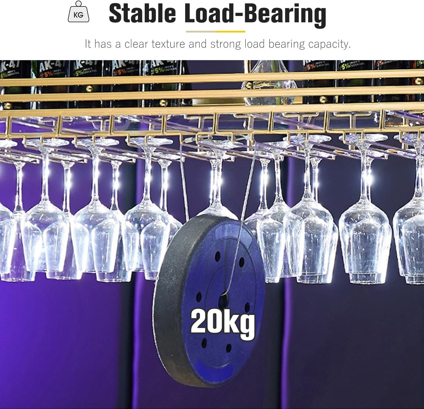 Ceiling Wine Rack&Hanging, Adjustable Hanging Wine Rack with Acrylic Board for Bar Cafe Kitche, 47''x13.8'' Iron Hanging Wine Glass Racks, Wine Bottle, Goblet Stemware Rack, Mug Rack-Gold