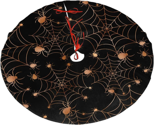Christmas Tree Skirt,Gold Spider Web Xmas Tree Skirt Rustic Farmhouse Tree Skirt for Christmas Decor Xmas Holiday Home Party Decorations48