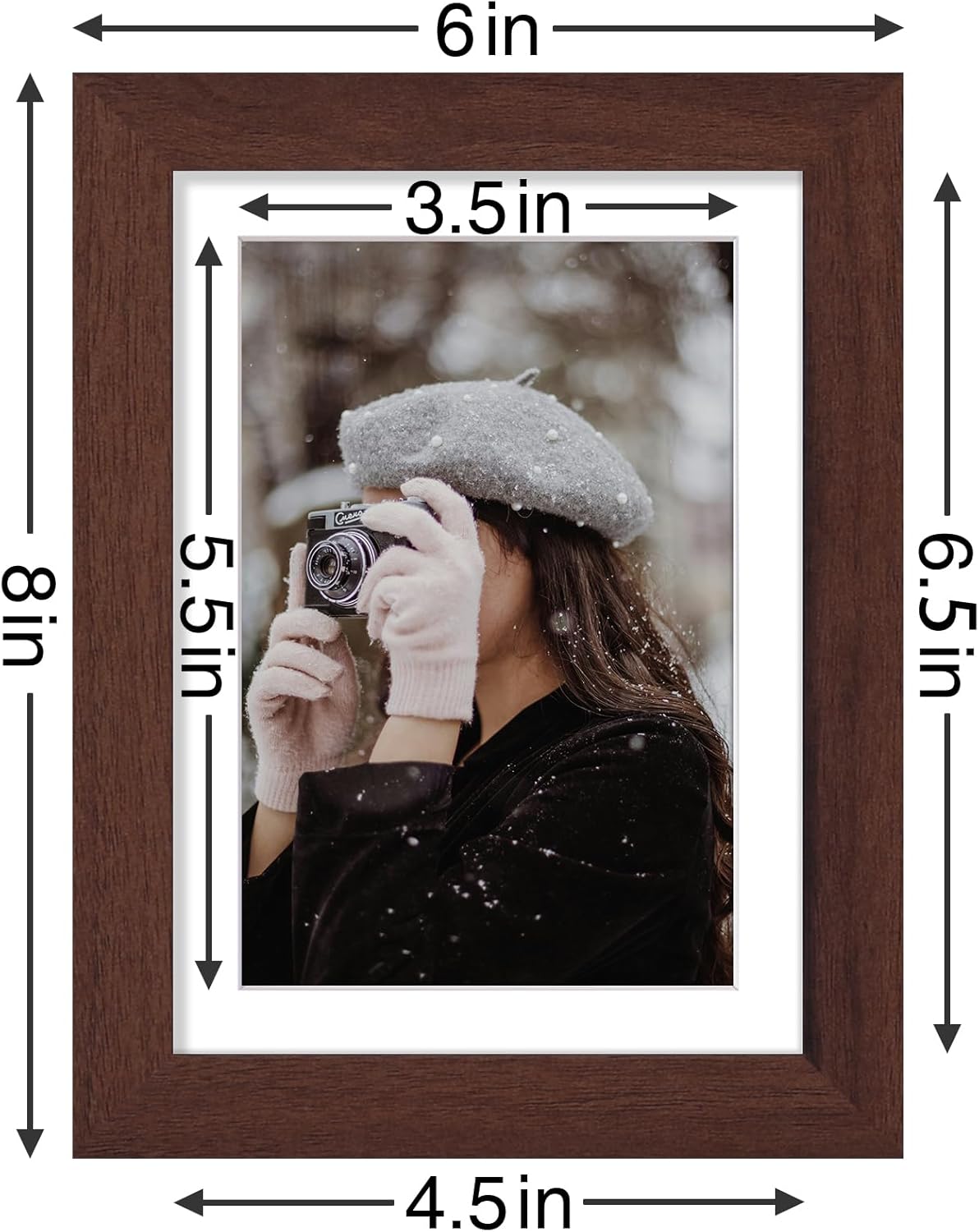 Vittanly 5x7 Picture Frames Set of 9, Shatter Resistant Plexiglass, Display 4x6 Pictures with Mat or 5x7 without Mat, Photo Frames for Wall or Tabletop, Engineered Wood, Walnut