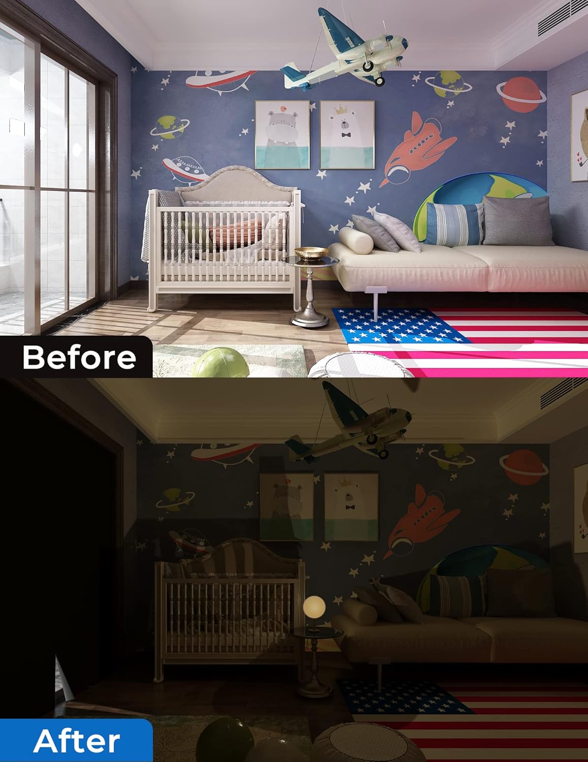 Sumobaby Blackout Curtains for Bedroom Portable 84”x57”Black Out Window Cover with Heat-Resistant Hook&Loop Tape,100% Blackout Shades,NoDrill Blinds for Windows DIY Cut Fit for Nursery&Dorm Room,Black