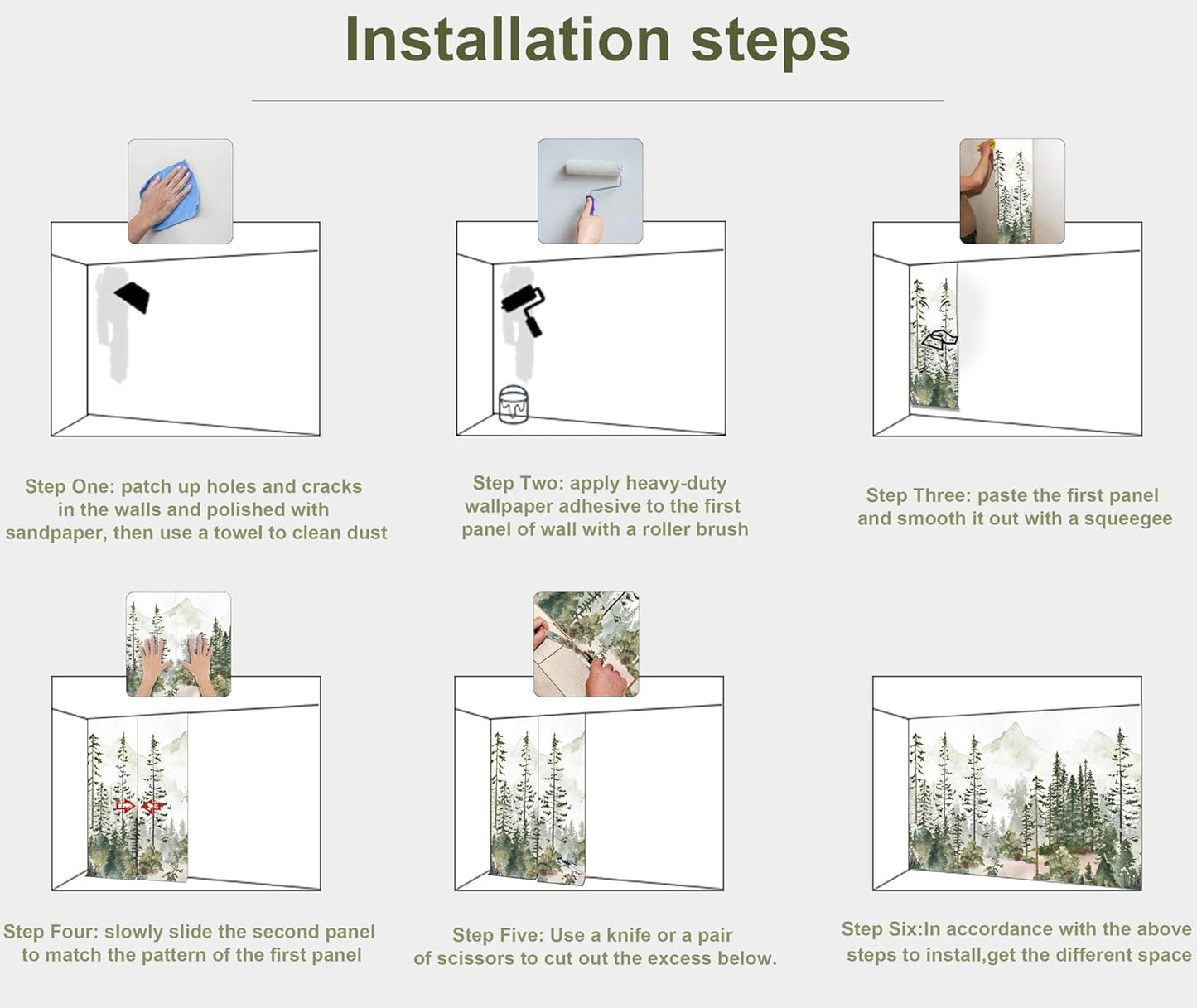 Kids Nursery Wallpaper Green Pine Forest Woodland Wall Mural for Boys Girls Bedroom Living Room(Not Peel and Stick)