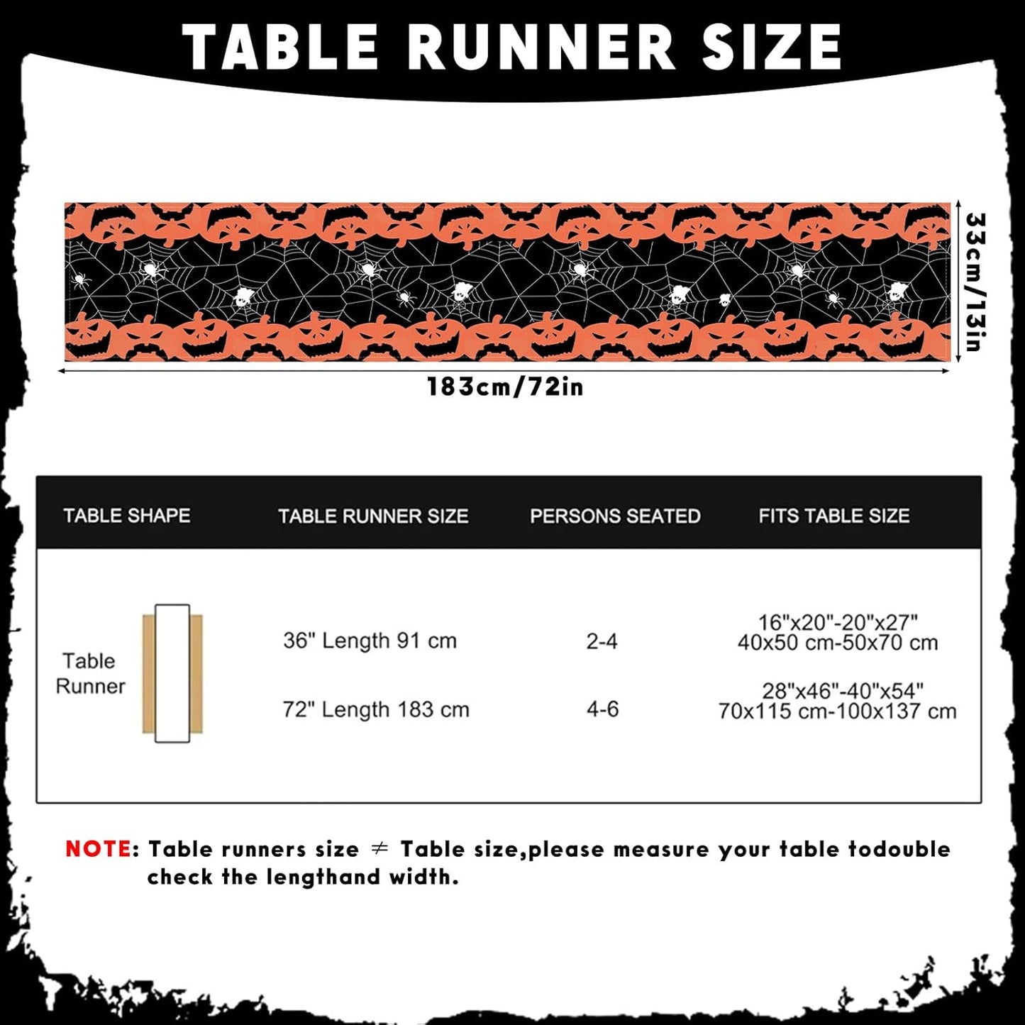 Halloween Long Table Runner Black and Orange Pumpkin Spider Web Table Linen Runner Kitchen Dining Table Runner Halloween Table Decoration for Holiday Indoor Outdoor Home Party Decor 13 x 72 Inch