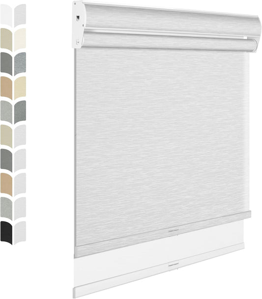 BERISSA Cordless Dual Roller Shades with Cassette Valance, Double Window Shades Blackout and Light Filtering, Day and Night for Home Office Door. Striped Jacquard White. 23 W x 64" H