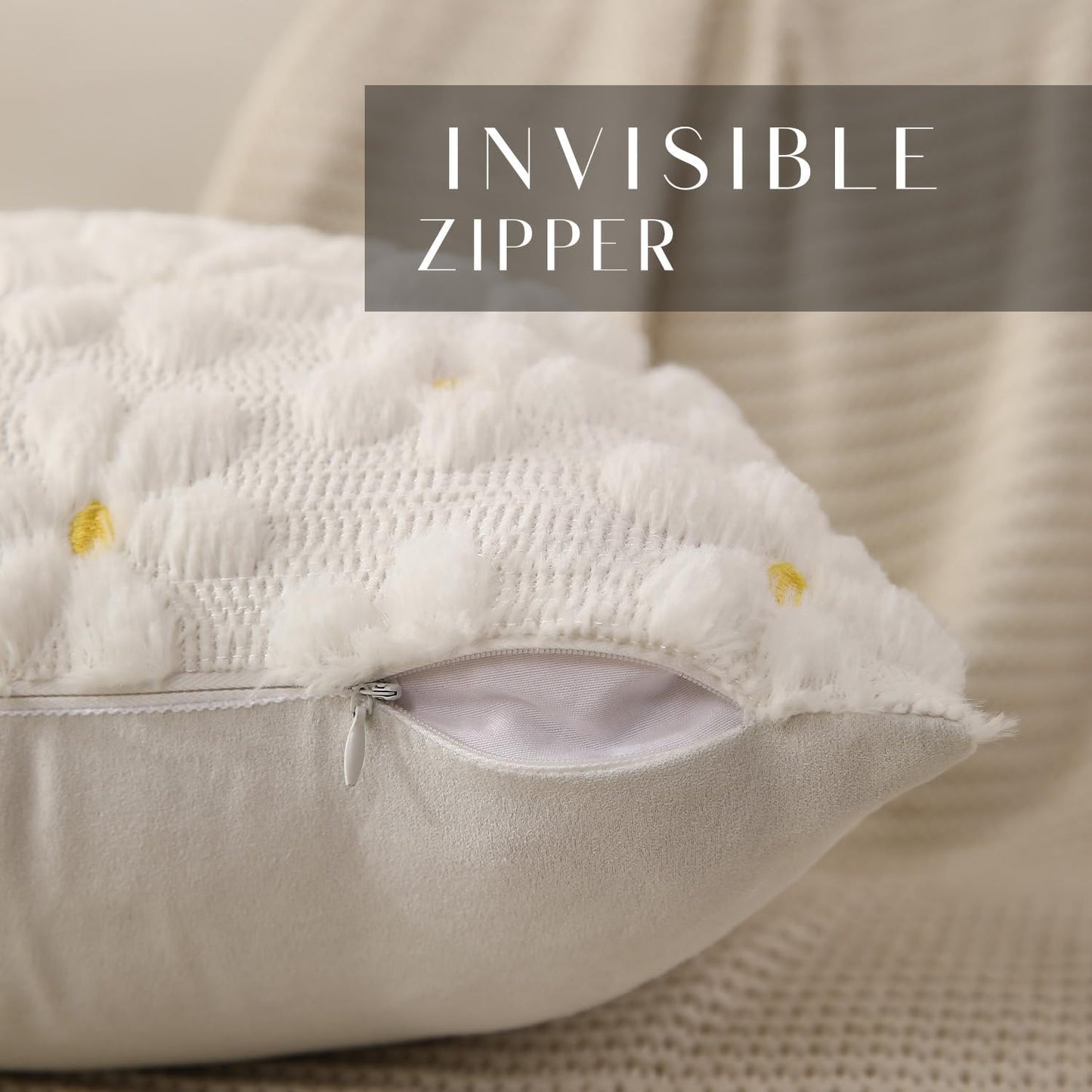 DFXSZ Spring Summer Pillow Covers 20x20 inch Set of 2 Farmhouse Decor Yellow Flower Heart Daisy Soft Plush Faux Fur Jacquard Throw Pillows for Bedroom Sofa Holiday Spring Summer Home Decor PTK024A20