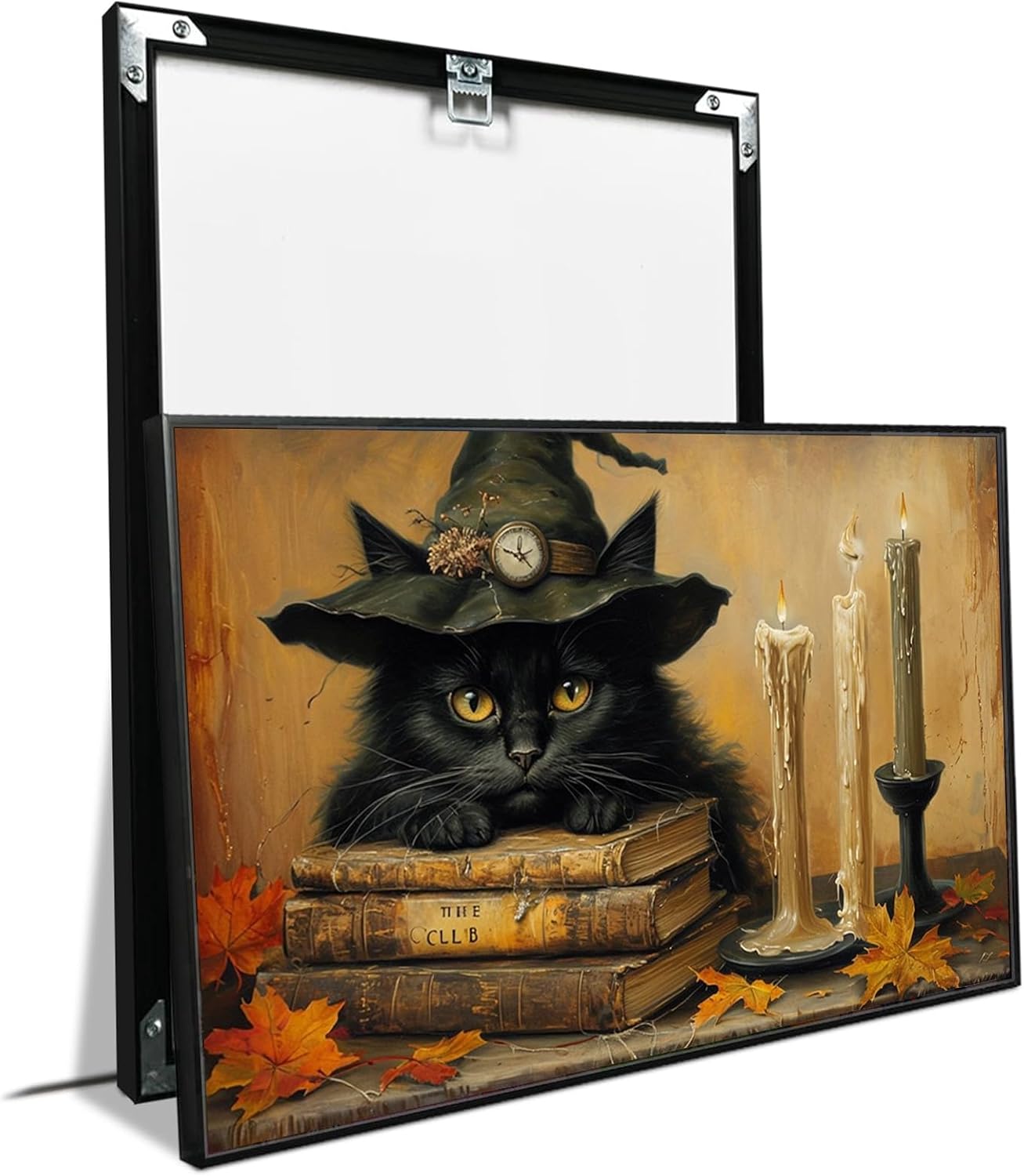 JFHCQJPK Vintage Halloween wall decoration black cat and magic book suitable for home bedroom living room decoration dark classic art witch wall decoration8x12in Metal blackFramed