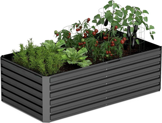 8x4x2 ft Raised Garden Bed, Large Metal Planter Raised Beds, Planters for Outdoor Plants for Vegetables, Flowers, Herbs, Fruits, and Succulents.Black
