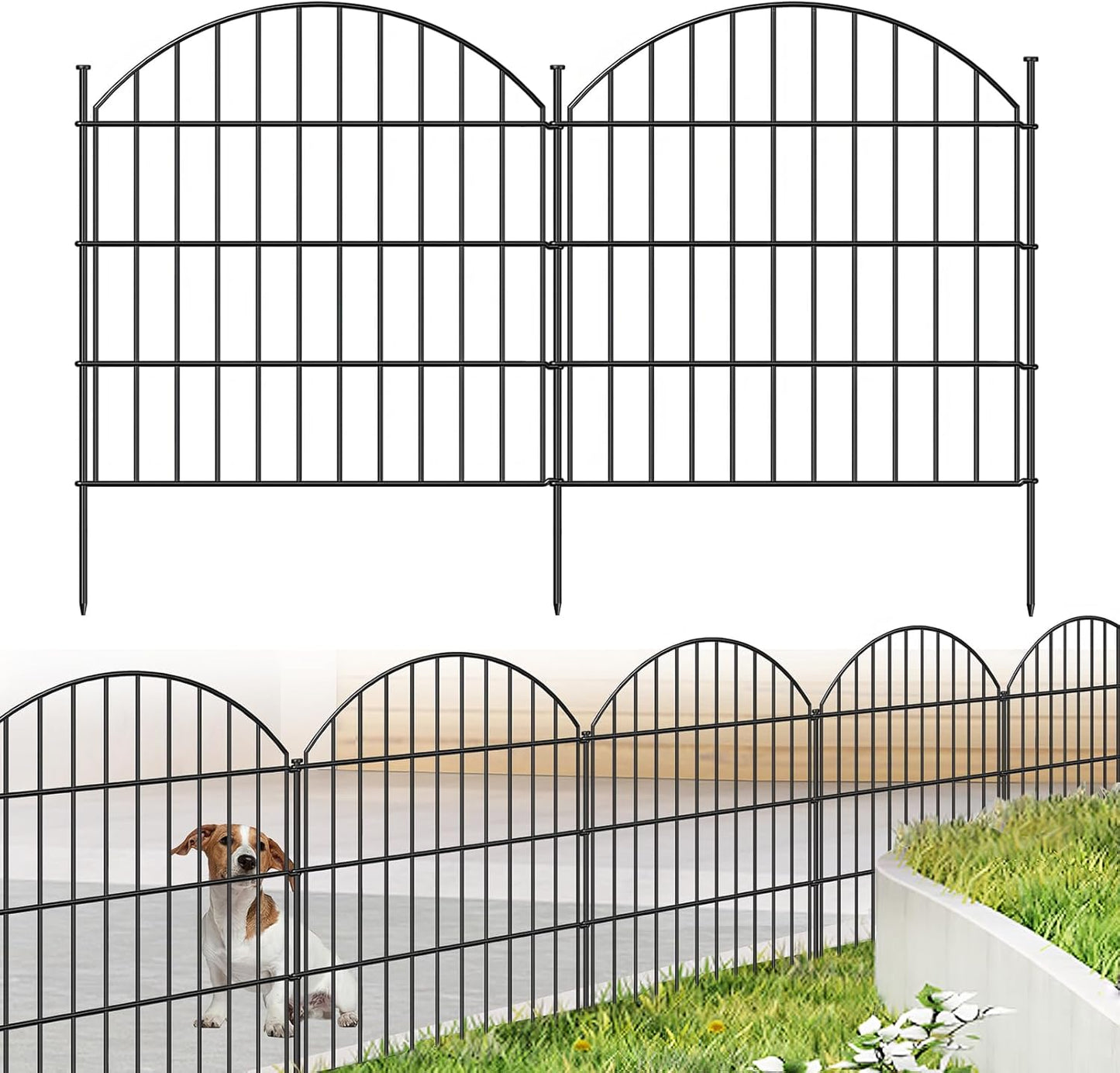 Metal Garden Fence 28in (H) x 11.7ft (L), 5 Panels + 6 Stakes Rustproof Border Fence Animal Barrier for Dog, No Dig Garden Fencing for Yard Flower Bed Patio Outdoor, CTW2828 Black