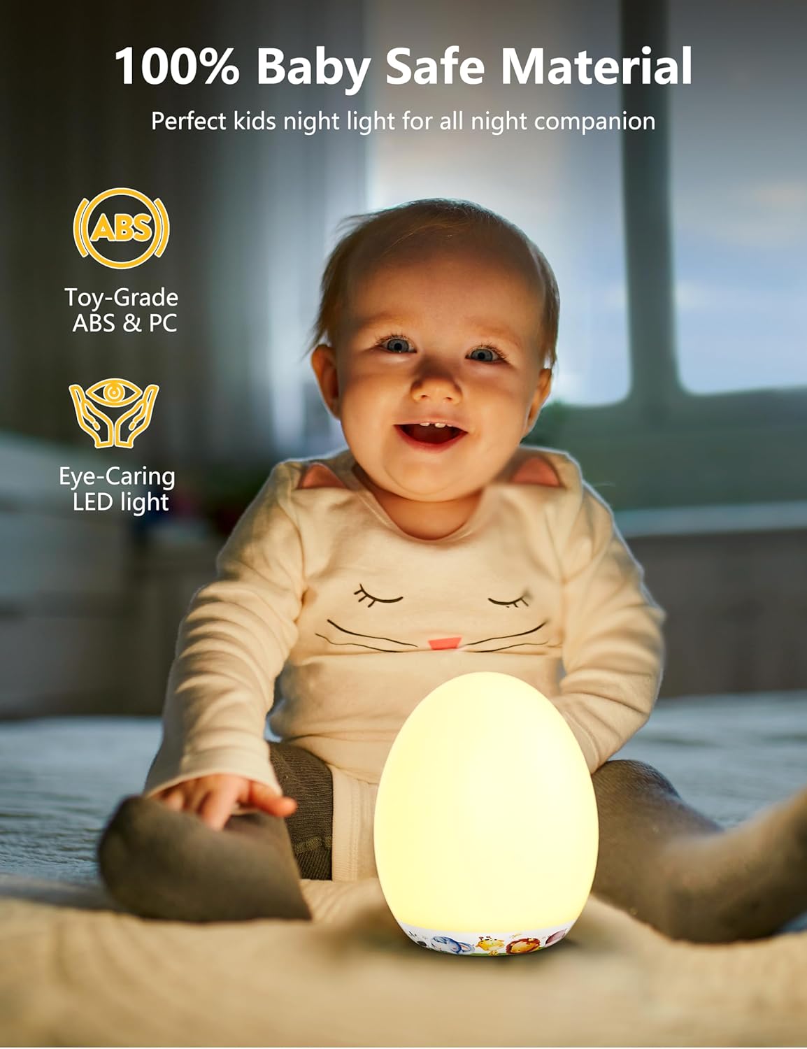 MediAcous Night Light for Kids & Babies - 7 Color LED Touch Lamp with Stepless Dimming for Nursery & Bedroom