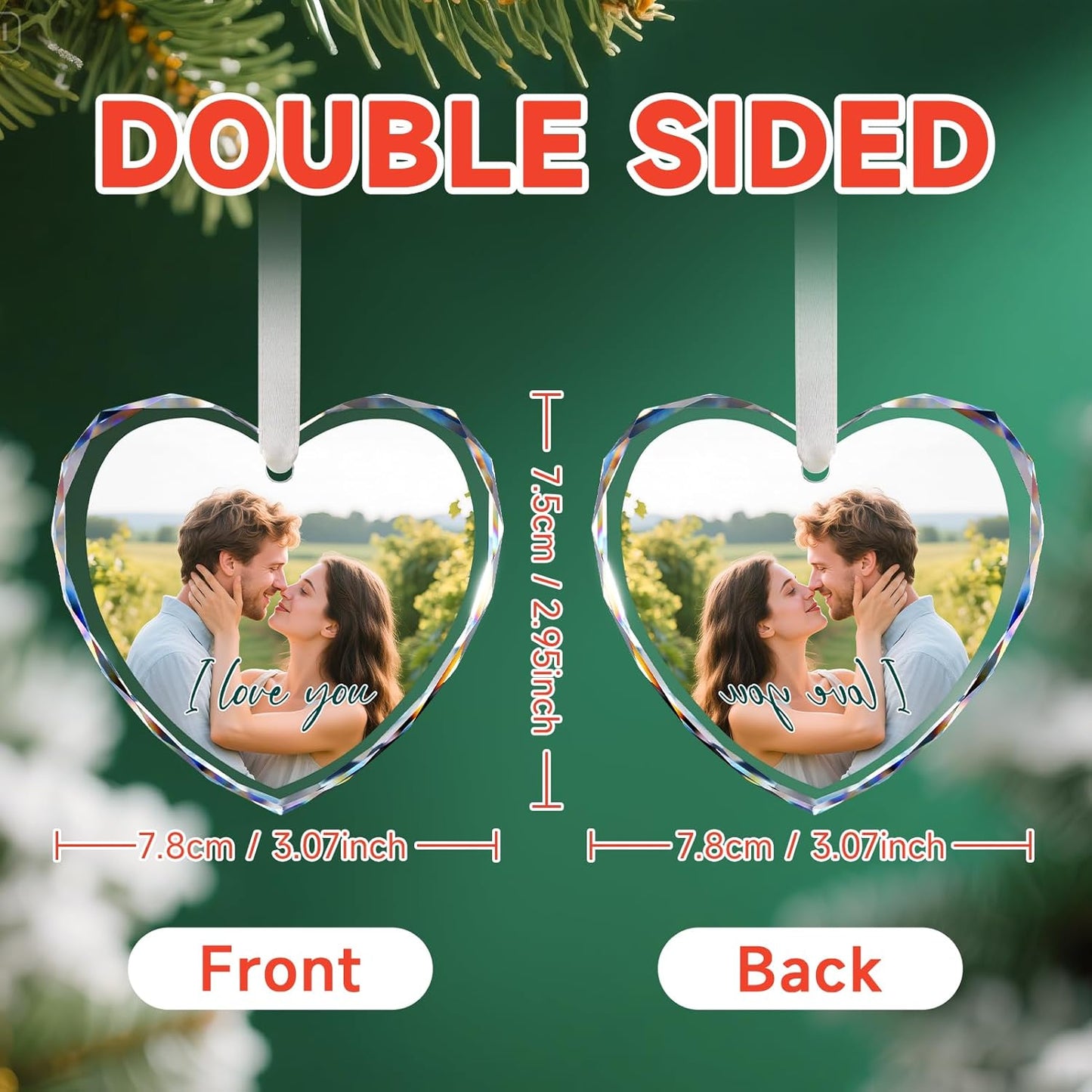 Personalized Christmas Ornaments 2025 - Custom Crystal Photo Ornaments for Christmas Tree, Wedding Engagement Gifts for Couples, Bridal Shower Gifts for Bride