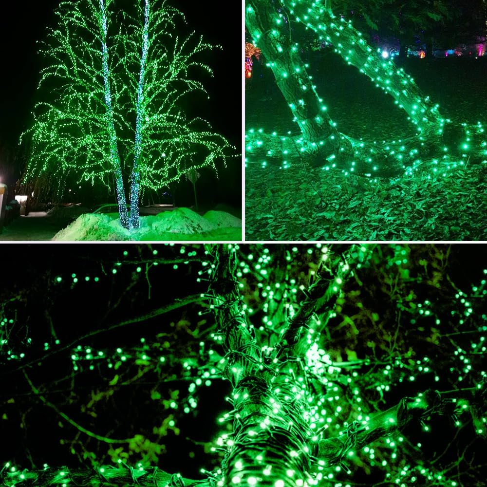 EEW 2 Pack 200 LED Solar Christmas Lights Outdoor Waterproof, Solar String Lights for Outside, Green Wire Solar Tree Light with 8 Lighting Modes for Xmas Wedding Party Garden Yard Decorations (Green)