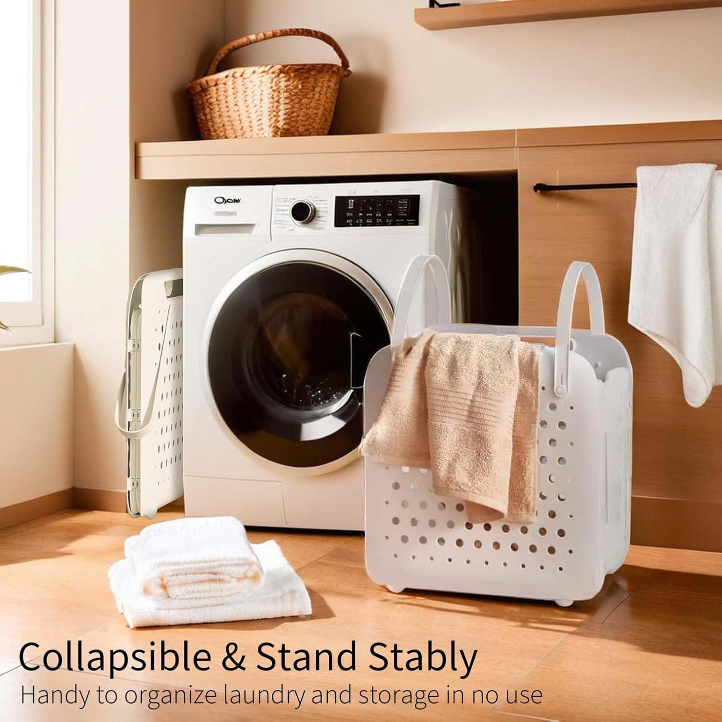 45L Foldable Laundry Basket, Plastic Collapsible Laundry Baskets with Handles, 12 Gallons Dirty Clothes Hamper for Dorm Laundry Room Organization, Freestanding Wall Hanging Laundry Hamper